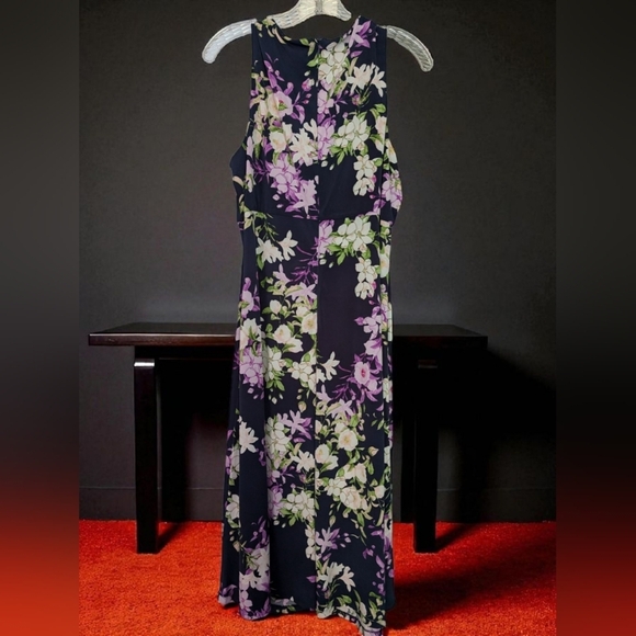 London Times Empire Waist Fit & Flare Midi Dress Size 14 Navy Floral (EUC) - Picture 11 of 14